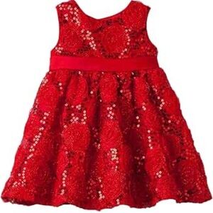 Rare Too Girls Dress Red Sparkling Rosettes size 6